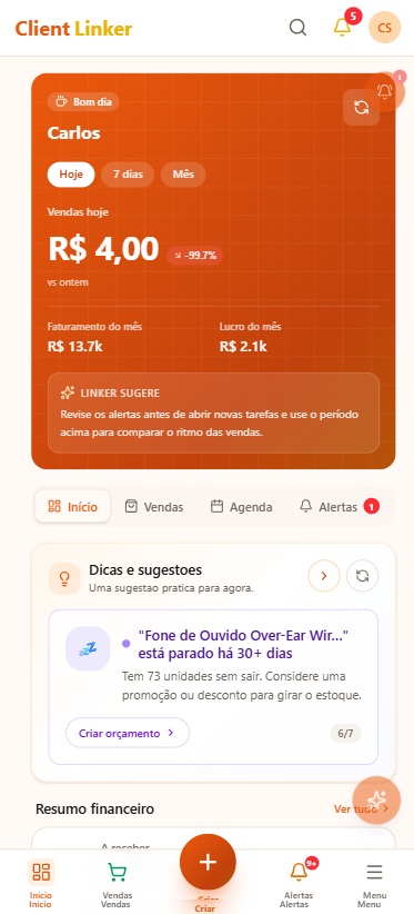 Painel de Controle no celular